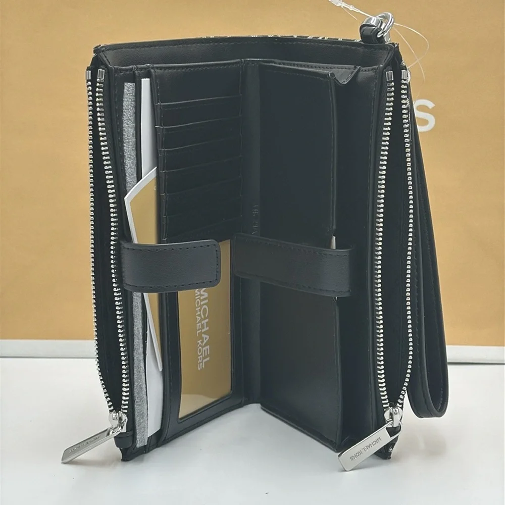 Michael Kors Jet Set Travel Large Double-Zip Wallet-PhoneHolder Black Multi - Picture 11 of 13